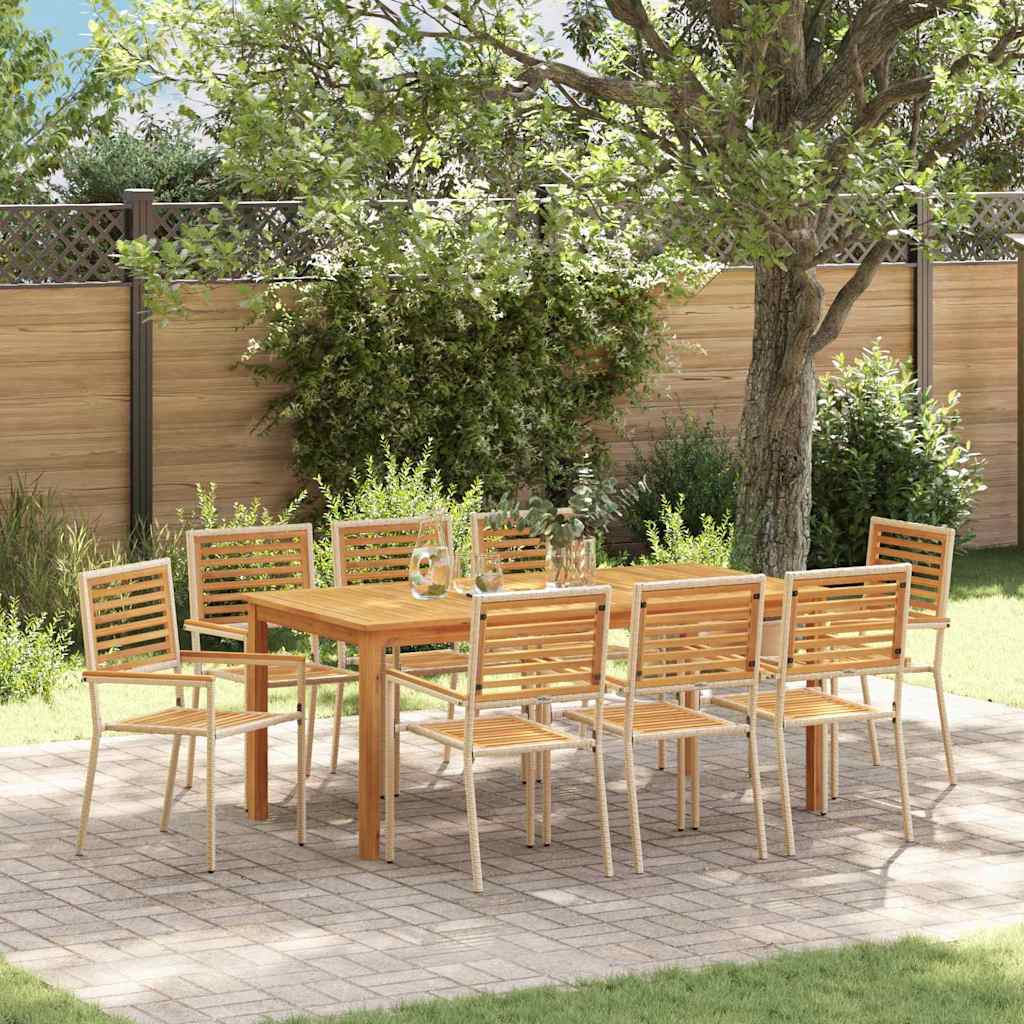 Set da Pranzo per Giardino 9 pcs Beige Legno di Acacia Massello | homemem39