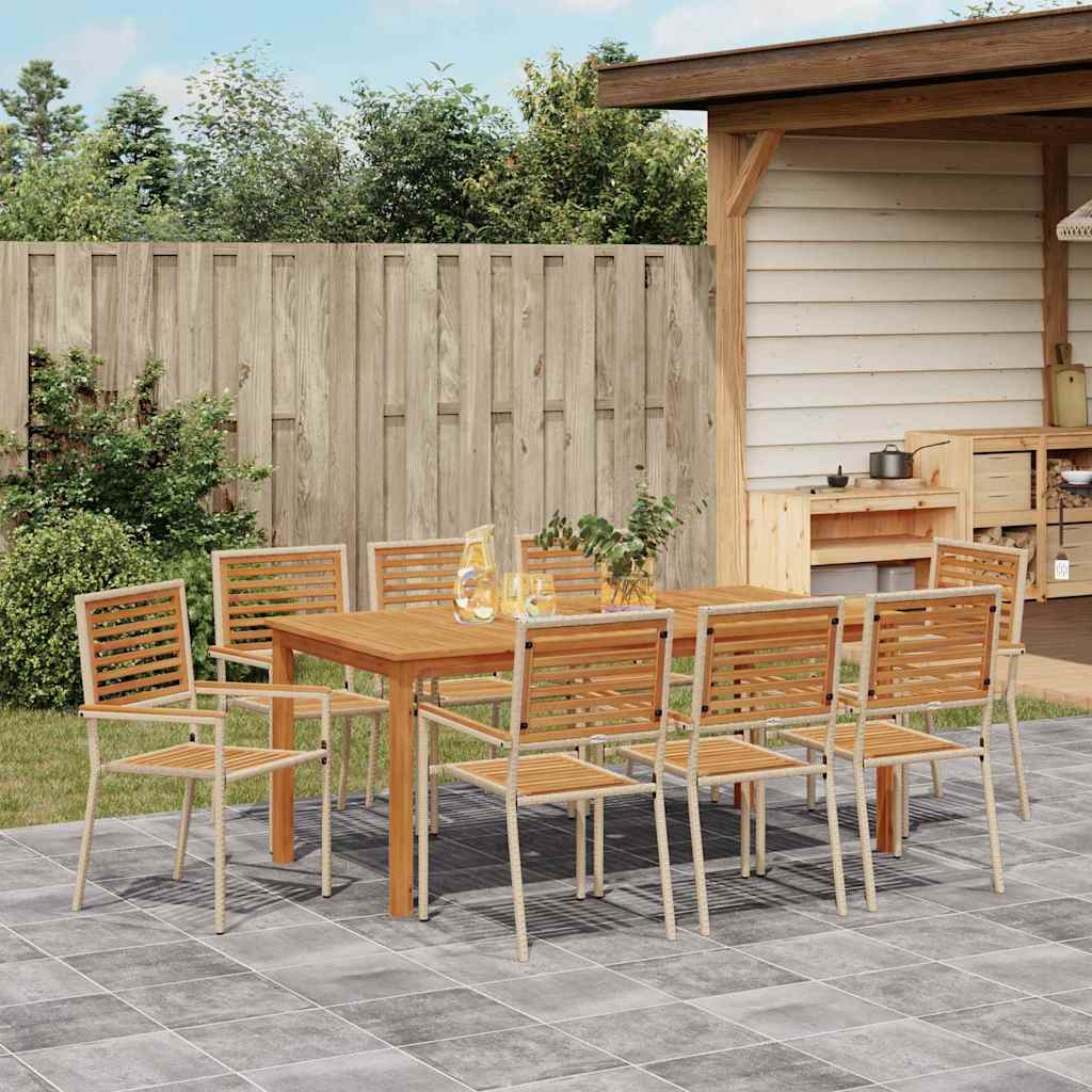 Set da Pranzo per Giardino 9 pcs Beige Legno di Acacia Massello | homemem39