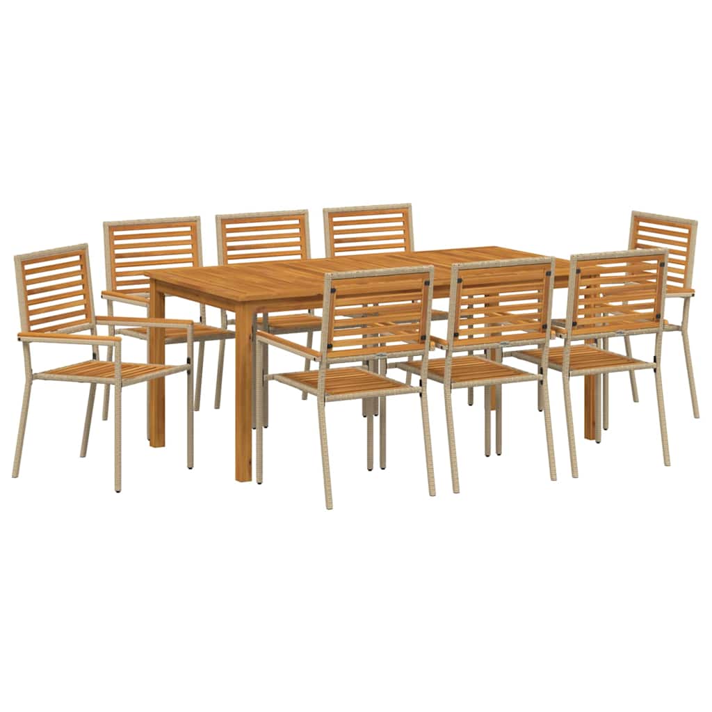 Set da Pranzo per Giardino 9 pcs Beige Legno di Acacia Massello | homemem39