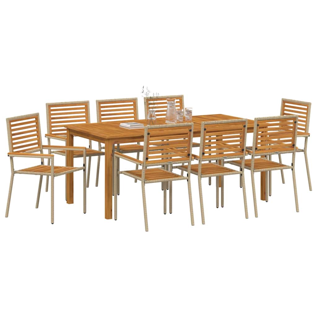 Set da Pranzo per Giardino 9 pcs Beige Legno di Acacia Massello | homemem39