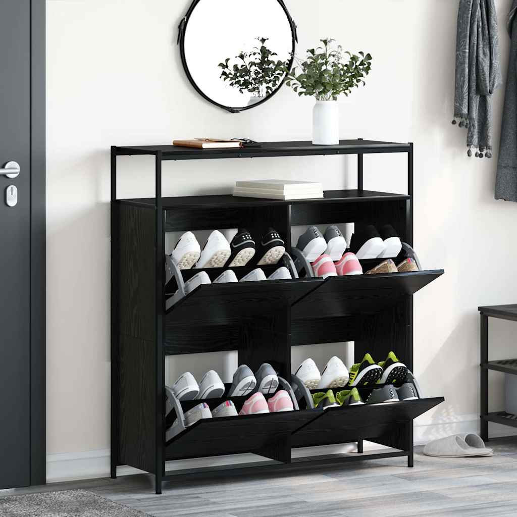 Armadio per Scarpe con porta Rovere nero 100 x 34 x 112 cm - homemem39