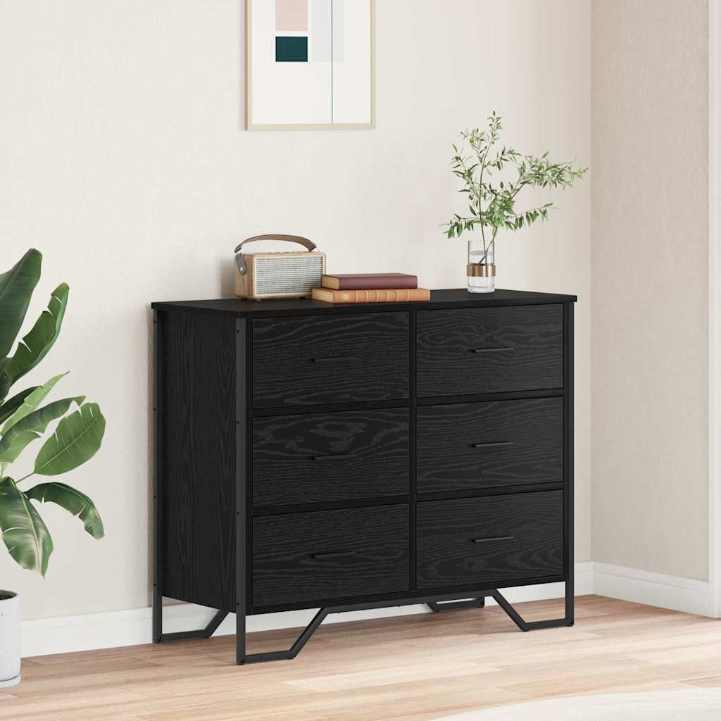 Cassettiera 6-Cassetto Rovere Nero 91 x 35,5 x 74,5 cm | homemem39