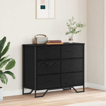 Cassettiera 6-Cassetto Rovere Nero 91 x 35,5 x 74,5 cm | homemem39