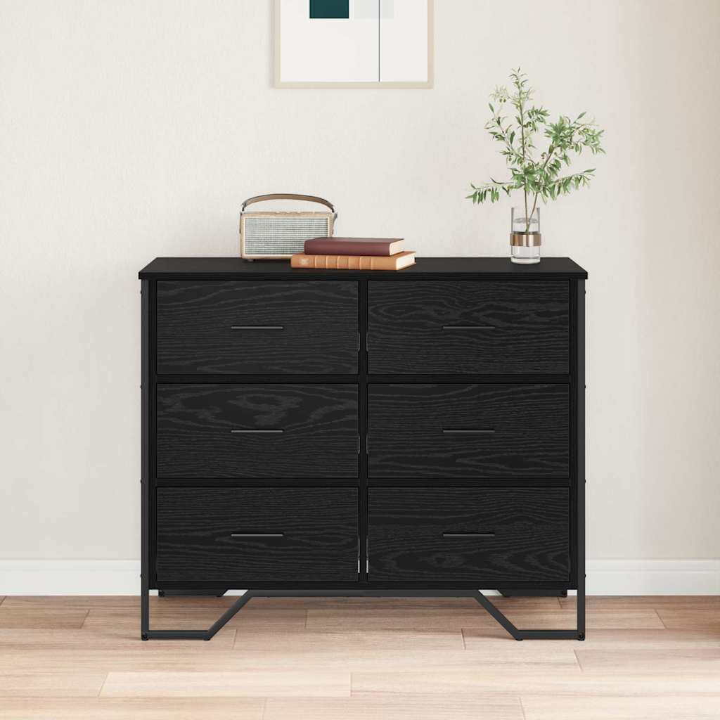 Cassettiera 6-Cassetto Rovere Nero 91 x 35,5 x 74,5 cm | homemem39
