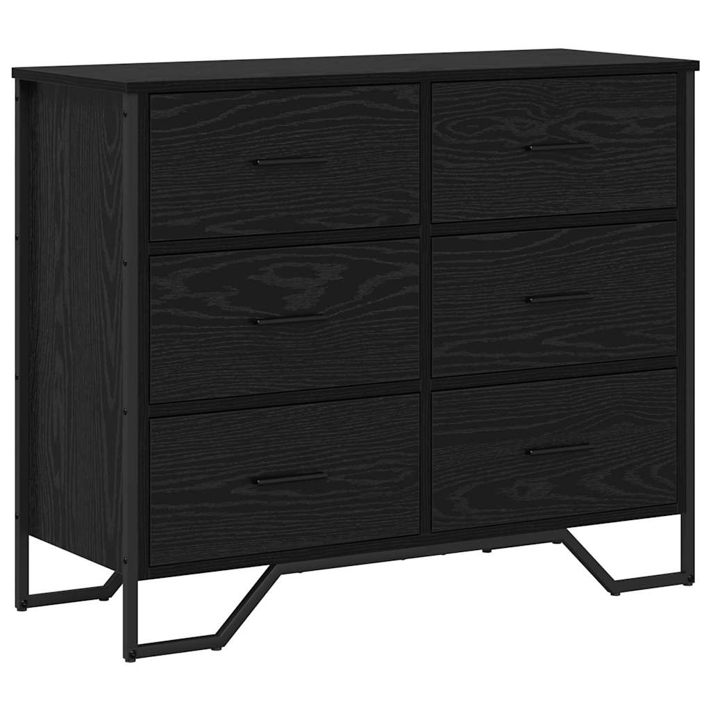 Cassettiera 6-Cassetto Rovere Nero 91 x 35,5 x 74,5 cm | homemem39