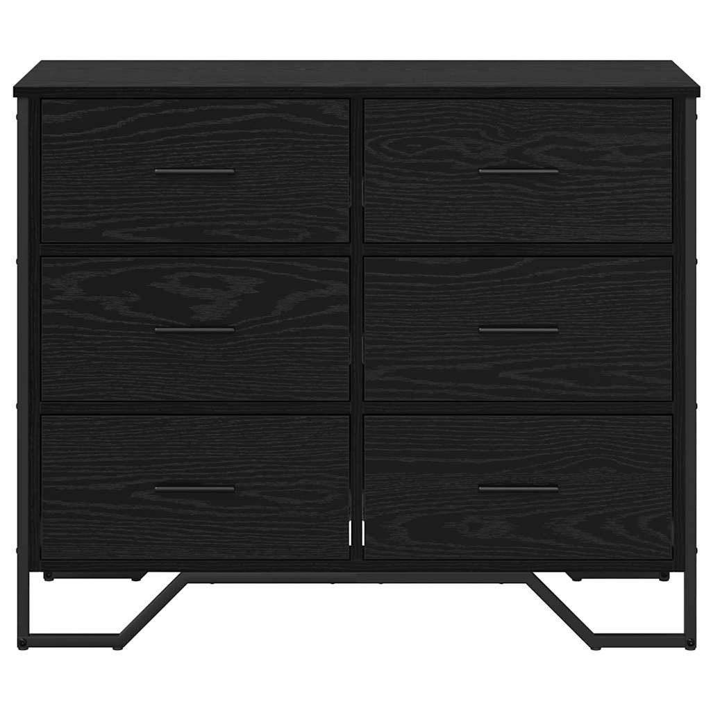 Cassettiera 6-Cassetto Rovere Nero 91 x 35,5 x 74,5 cm | homemem39