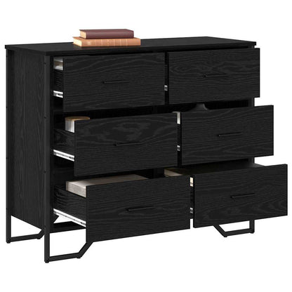Cassettiera 6-Cassetto Rovere Nero 91 x 35,5 x 74,5 cm | homemem39