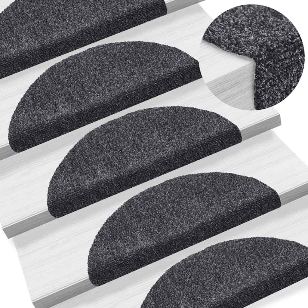 Tappetini per scale autoadesivi 30 pz 56x17x3 cm Grigio scuro semicircolari | homemem39