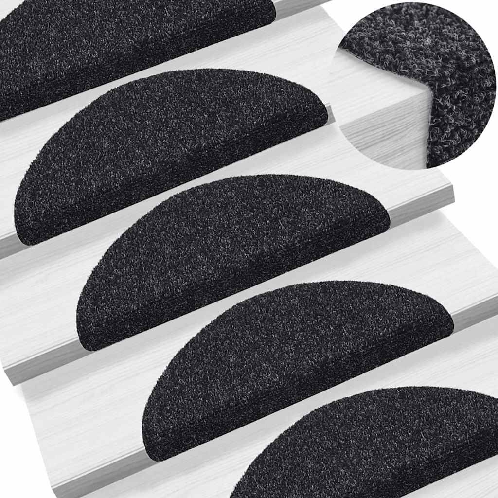 Tappetini per scale autoadesivi 30 pz 56x17x3 cm neri semicircolari | homemem39