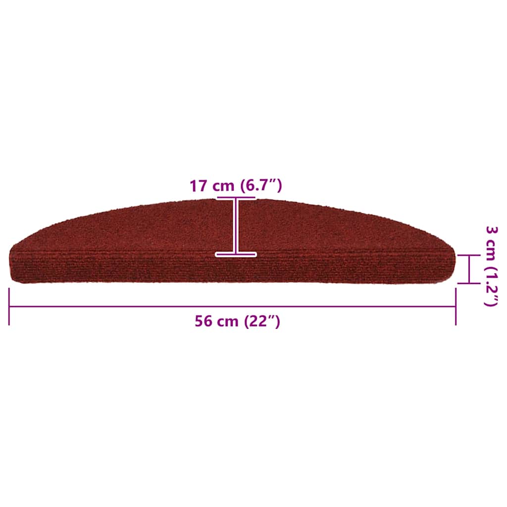 Tappetini per scale autoadesivi 30 pz 56x17x3 cm Bordeaux Rosso Semicircolari | homemem39