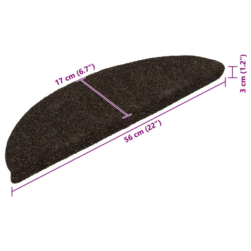 Tappetini per scale autoadesivi 30 pz 56x17x3 cm marrone scuro semicircolari