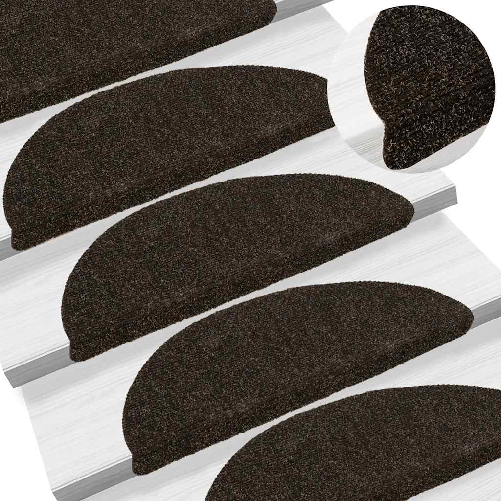 Tappetini per scale autoadesivi 30 pz 56x17x3 cm marrone scuro semicircolari