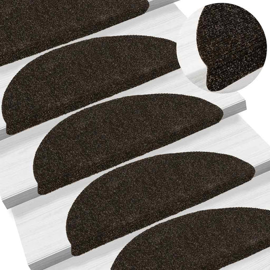 Tappetini per scale autoadesivi 30 pz 56x17x3 cm marrone scuro semicircolari
