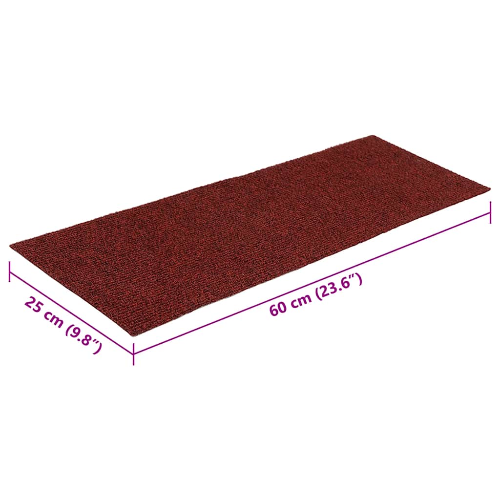 Tappetini per scale autoadesivi 30 pz 60x25 cm Bordeaux Rosso Rettangolari