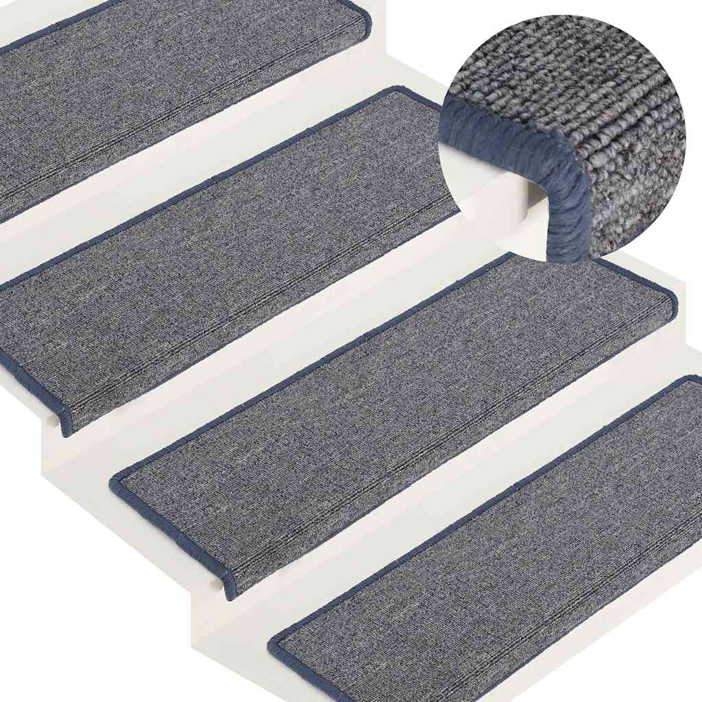 Tappetini per scale 30 pz 65x21x4 cm Grigio chiaro e blu con bordo rettangolare | homemem39