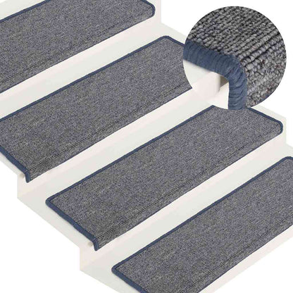 Tappetini per scale 30 pz 65x21x4 cm Grigio chiaro e blu con bordo rettangolare | homemem39