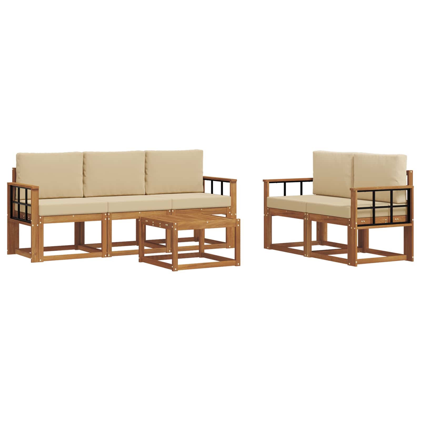 Set di divani da esterno con cuscino 6 pcs Naturale e Beige | homemem39