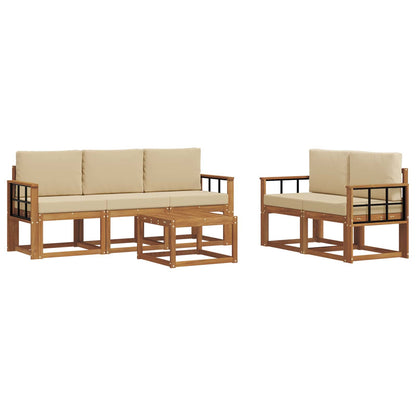 Set di divani da esterno con cuscino 6 pcs Naturale e Beige | homemem39