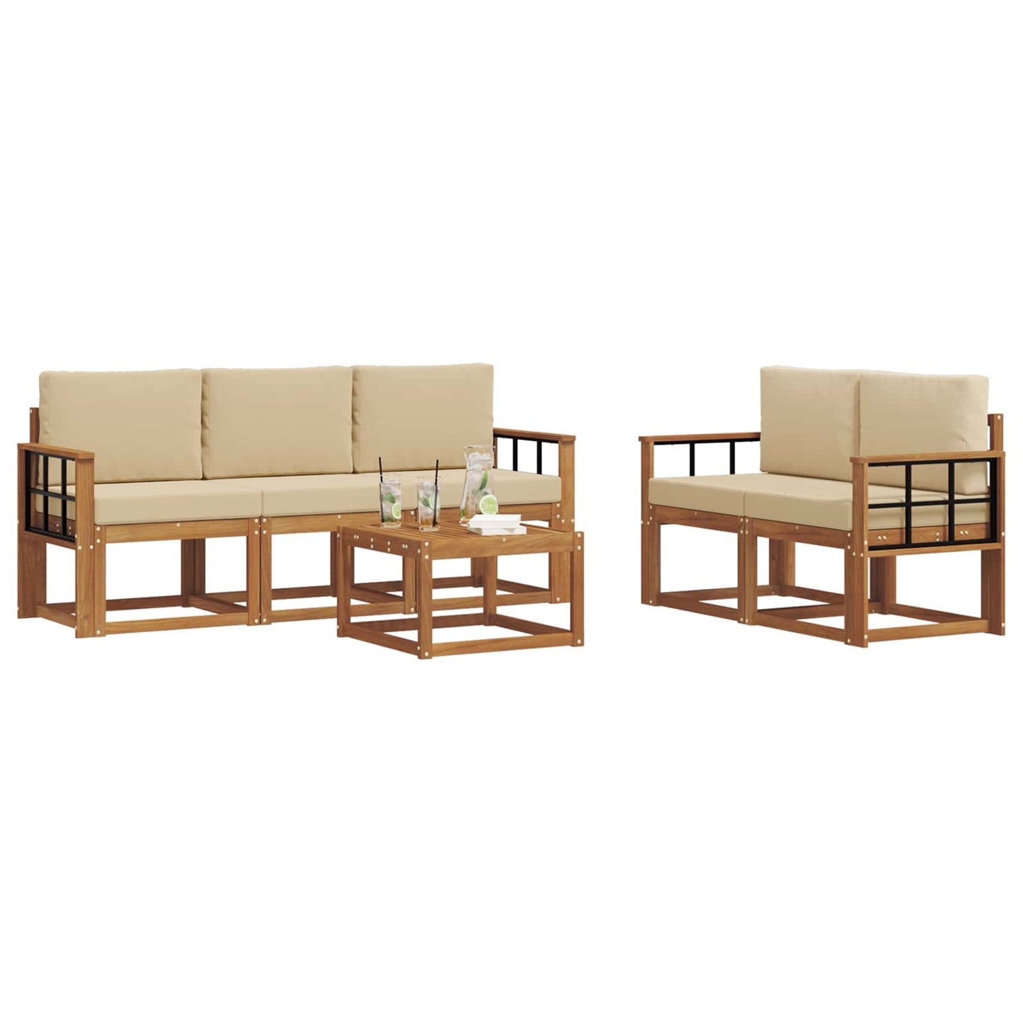 Set di divani da esterno con cuscino 6 pcs Naturale e Beige | homemem39