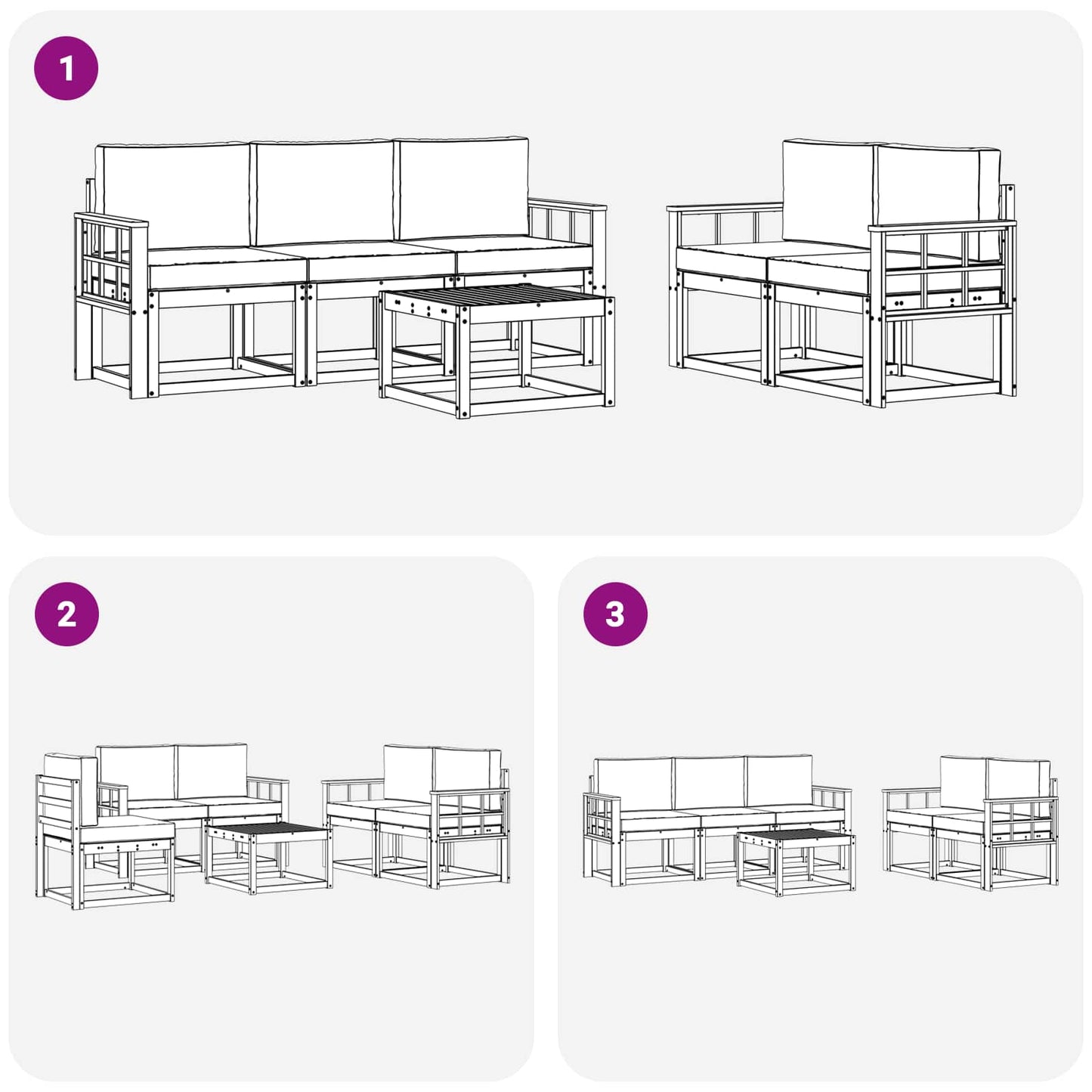 Set di divani da esterno con cuscino 6 pcs Naturale e Beige