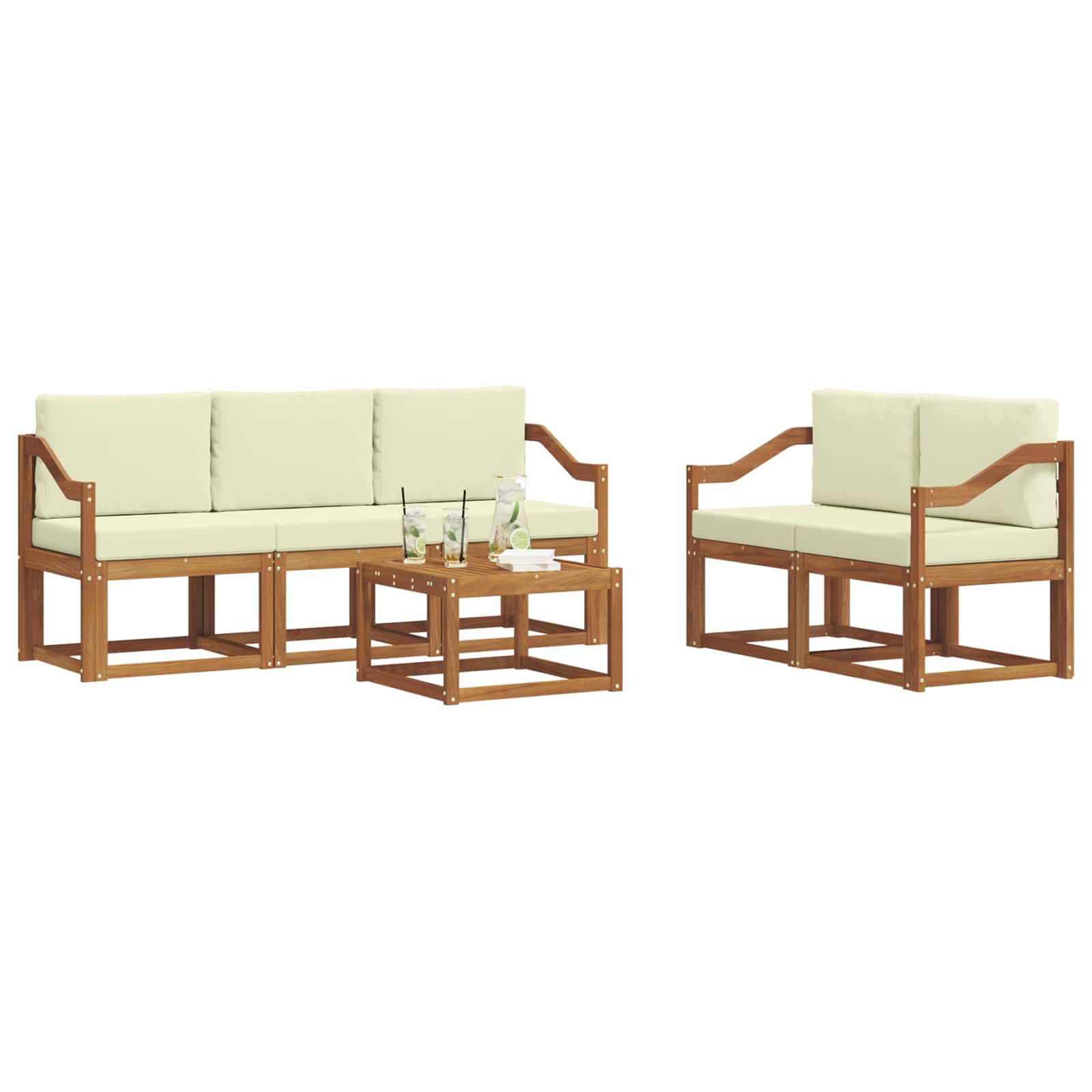 Set di divani da esterno con cuscino 6 pcs Naturale e Crema | homemem39