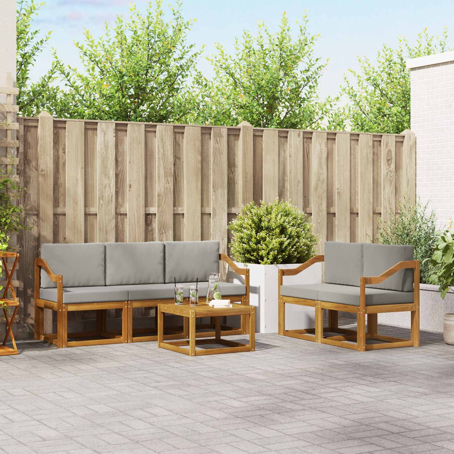 Set di divani da esterno 6 pcs Grigio Naturale e Chiaro