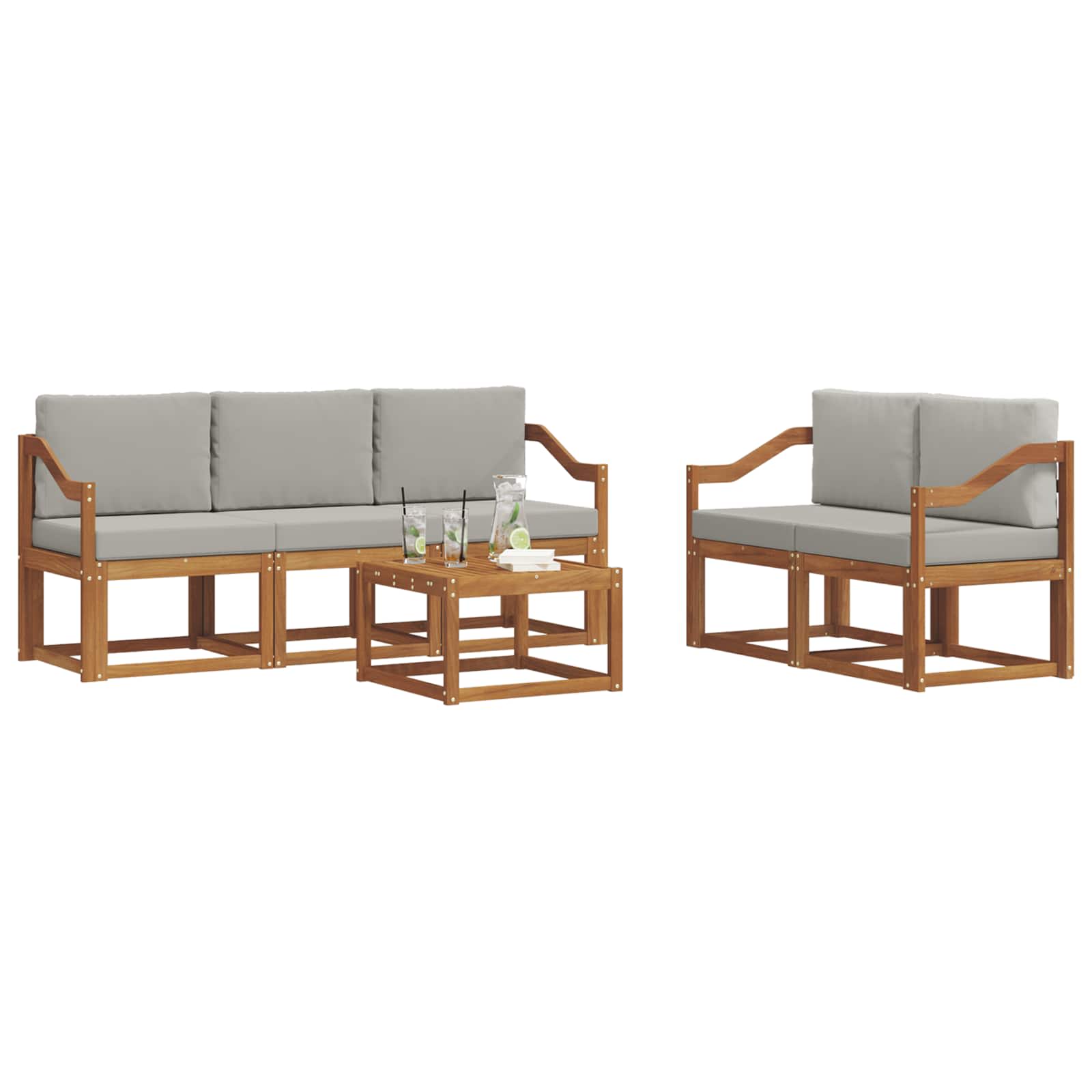 Set di divani da esterno 6 pcs Grigio Naturale e Chiaro | homemem39
