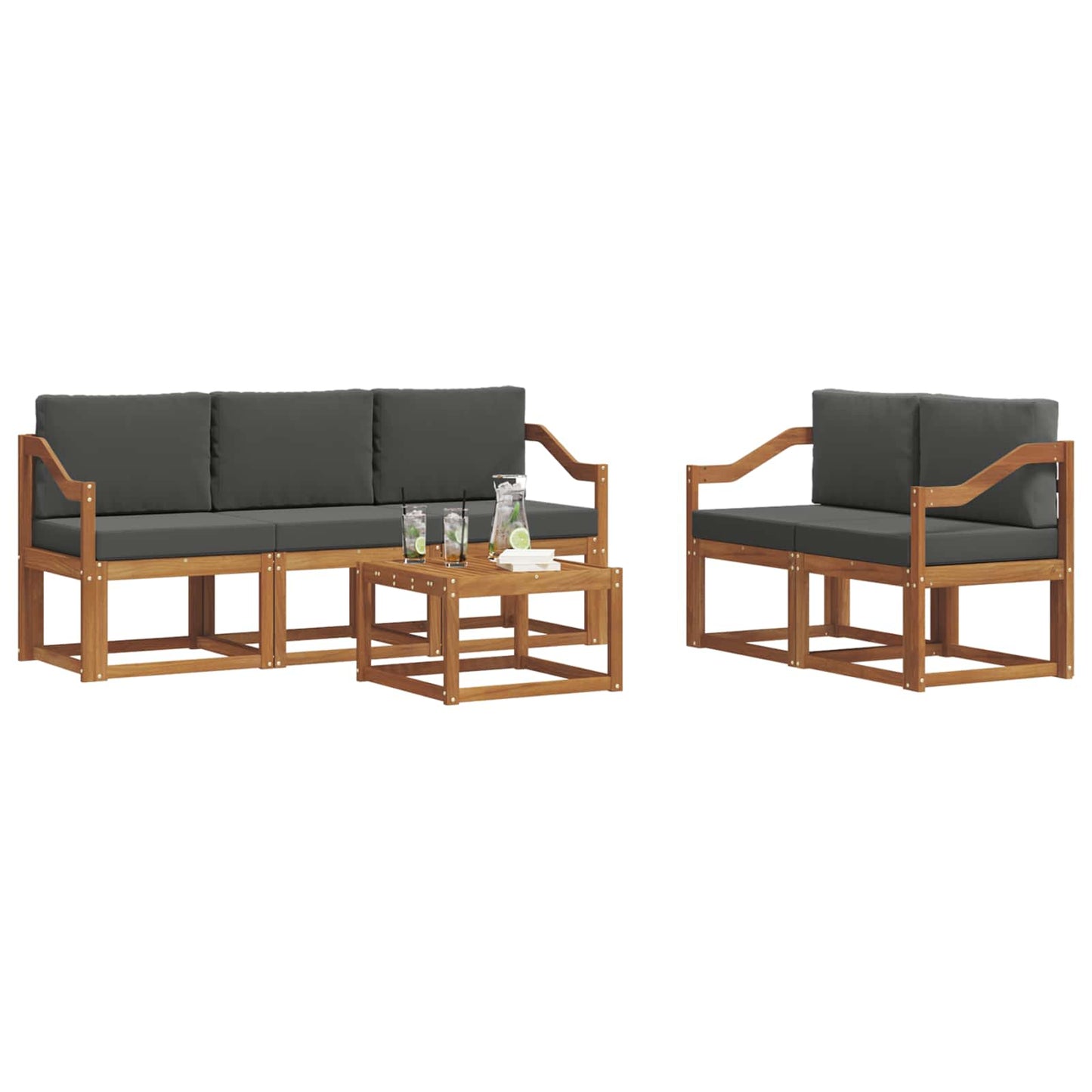 Set di divani da esterno con cuscino 6 pcs Naturale e Antracite | homemem39