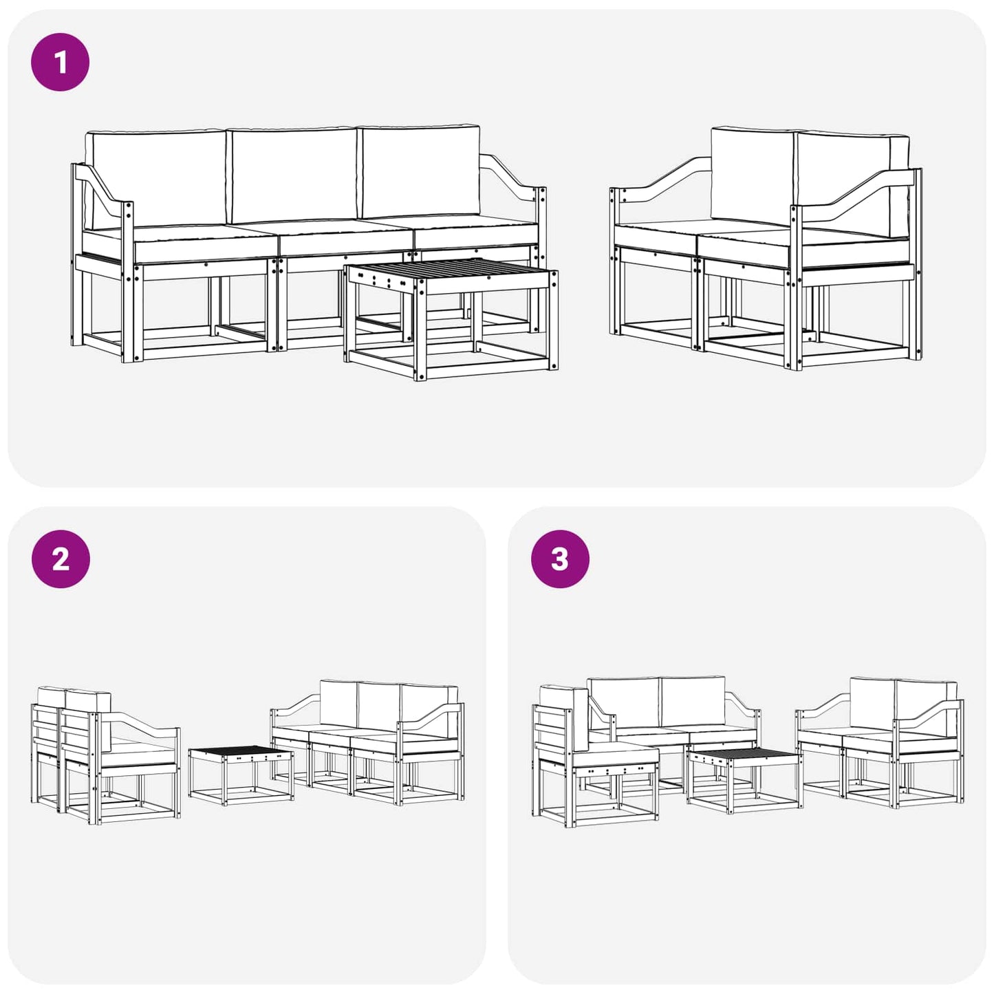 Set di divani da esterno con cuscino 6 pcs Naturale e Antracite | homemem39