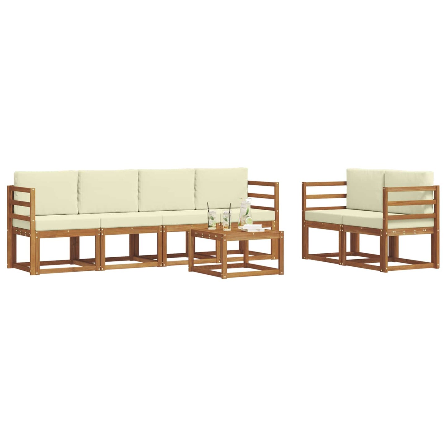 Set di divani da esterno con cuscino 7 pcs Naturale e Crema