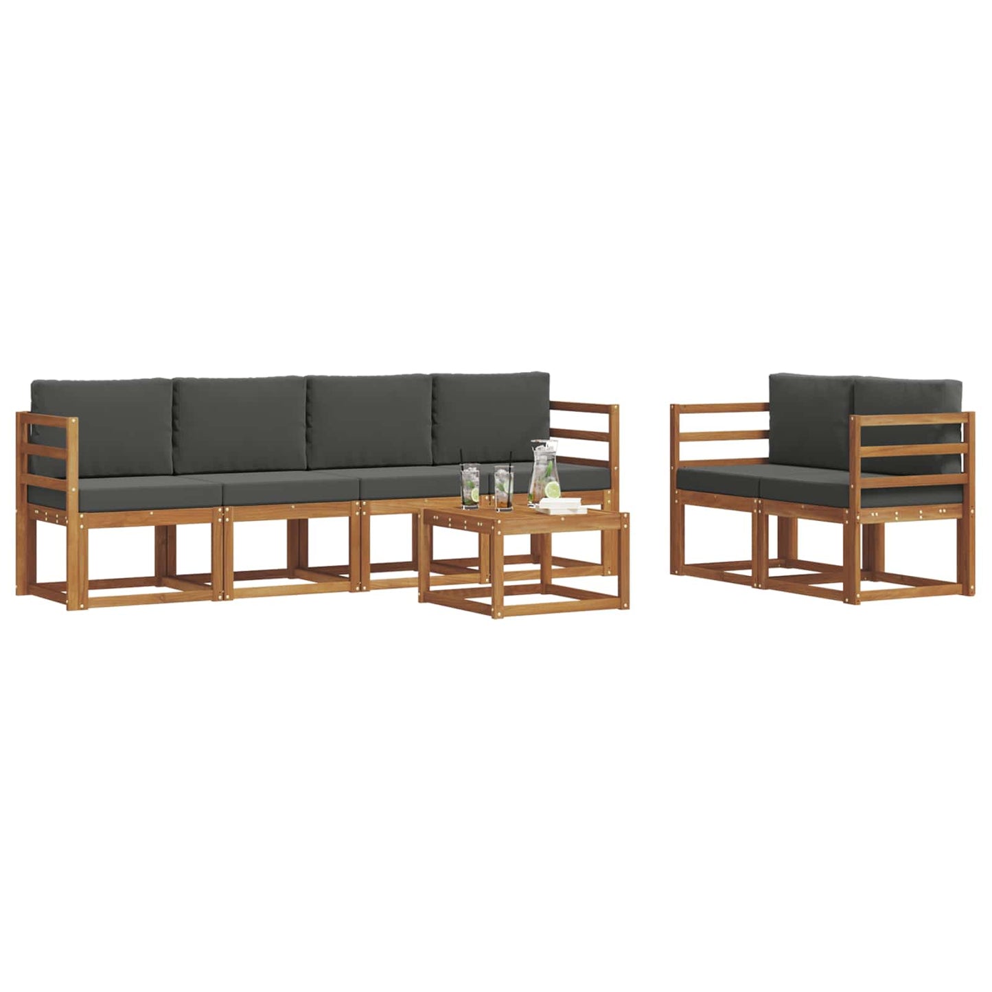 Set di divani da esterno con cuscino 7 pcs Naturale e Antracite | homemem39