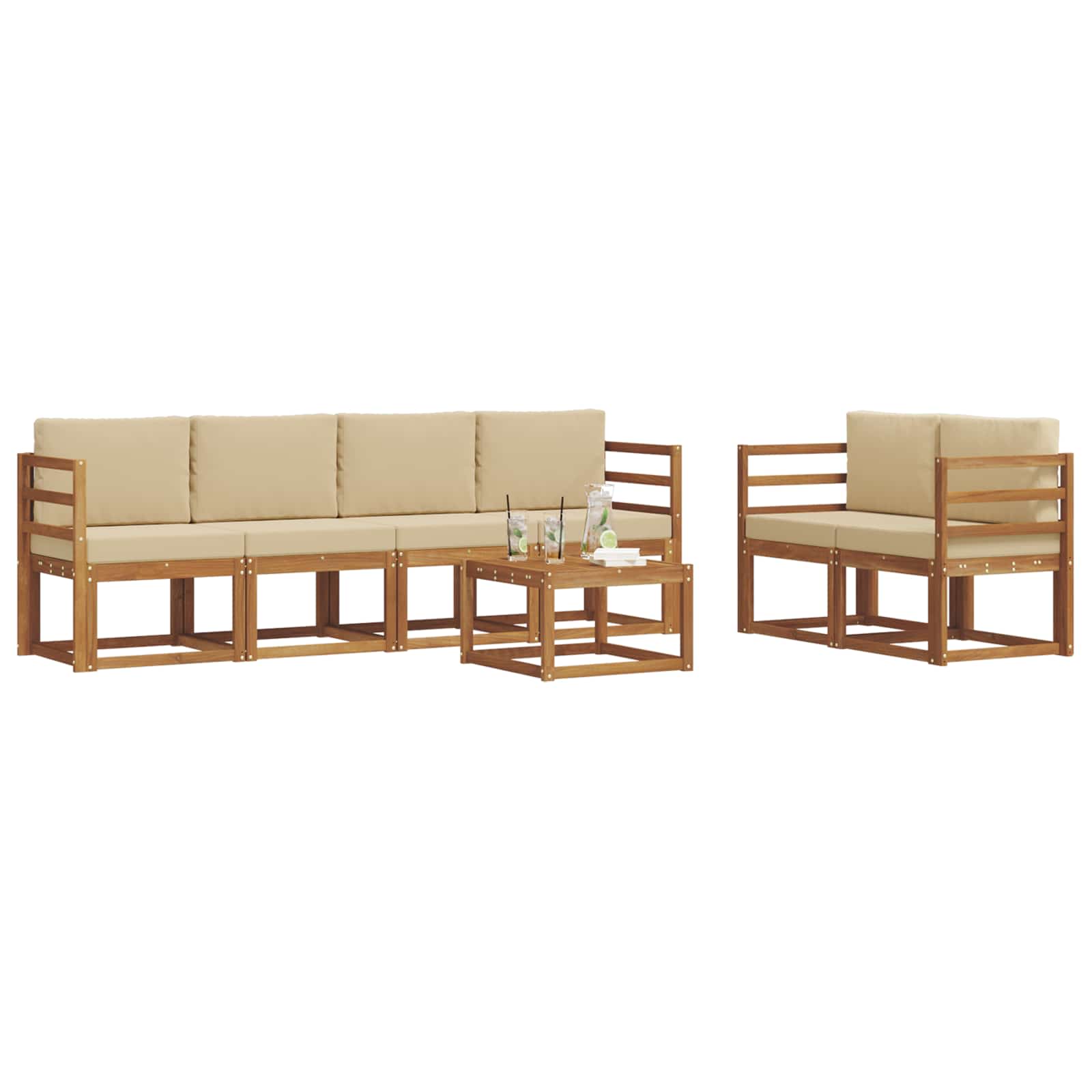 Set di divani da esterno con cuscino 7 pcs Naturale e Beige | homemem39