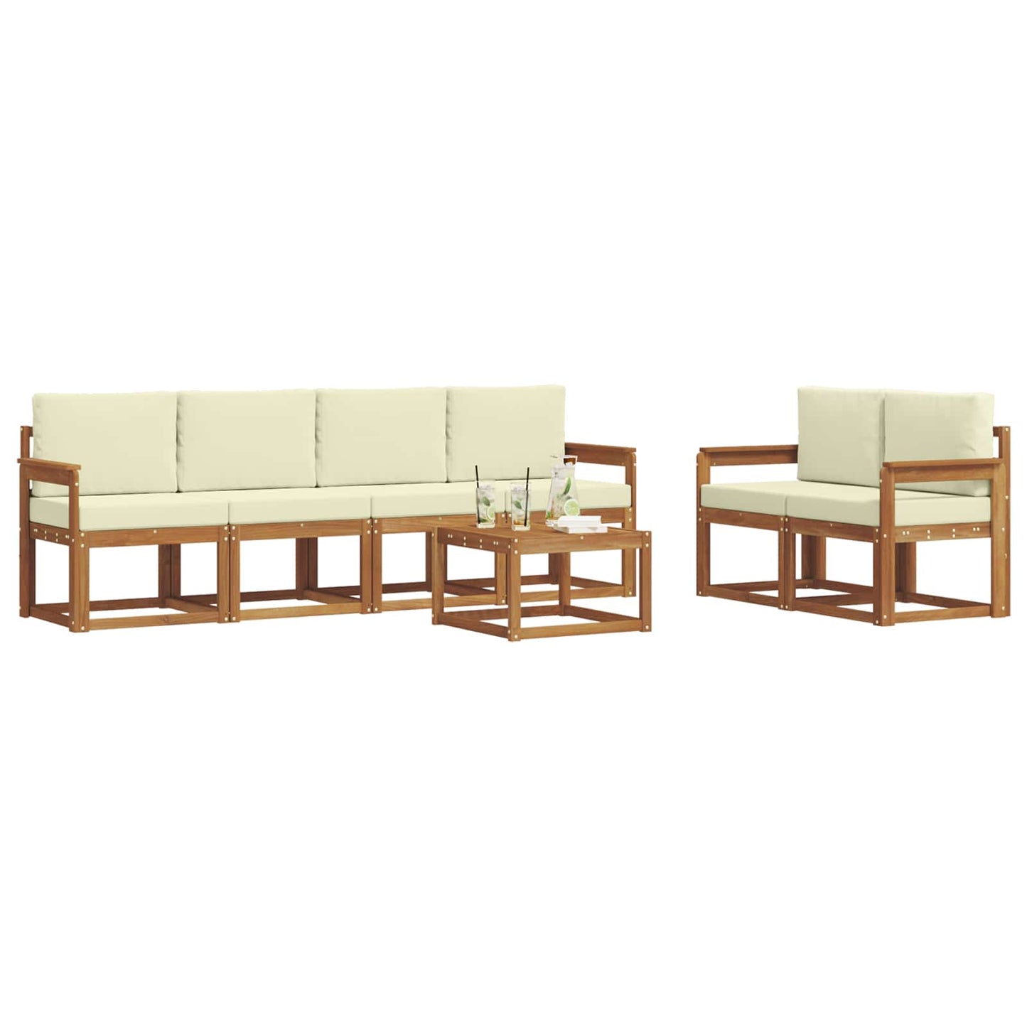 Set di divani da esterno con cuscino 7 pcs Naturale e Crema