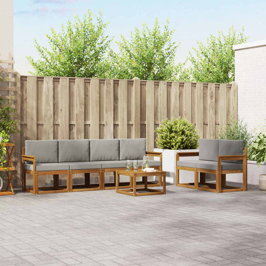 Set di divani da esterno 7 pcs Grigio Naturale e Chiaro