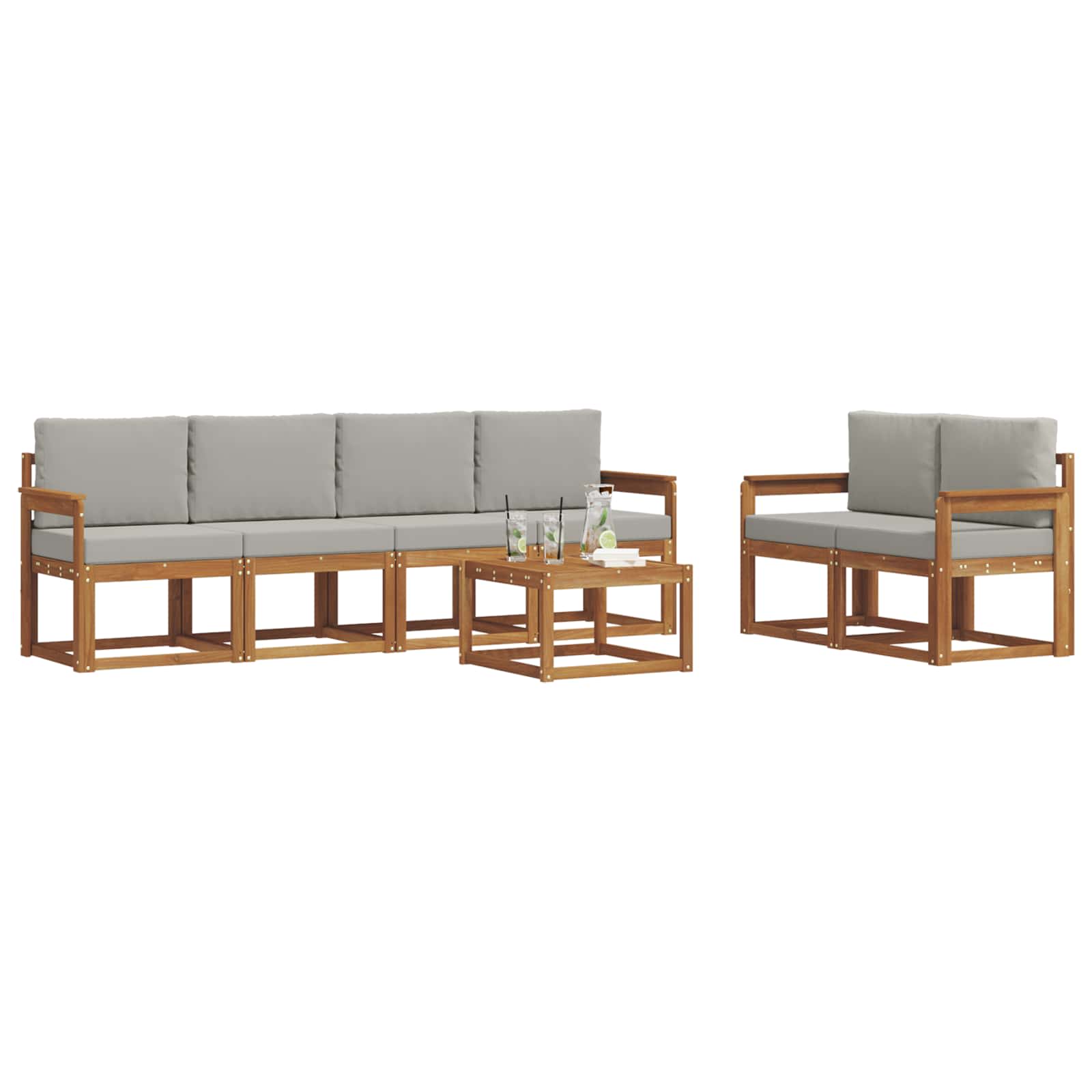 Set di divani da esterno 7 pcs Grigio Naturale e Chiaro | homemem39
