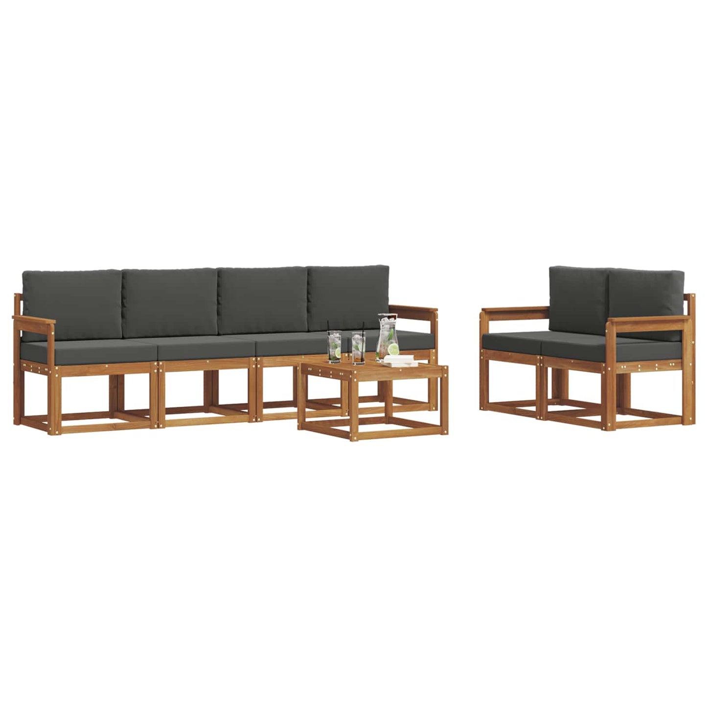 Set di divani da esterno con cuscino 7 pcs Naturale e Antracite | homemem39