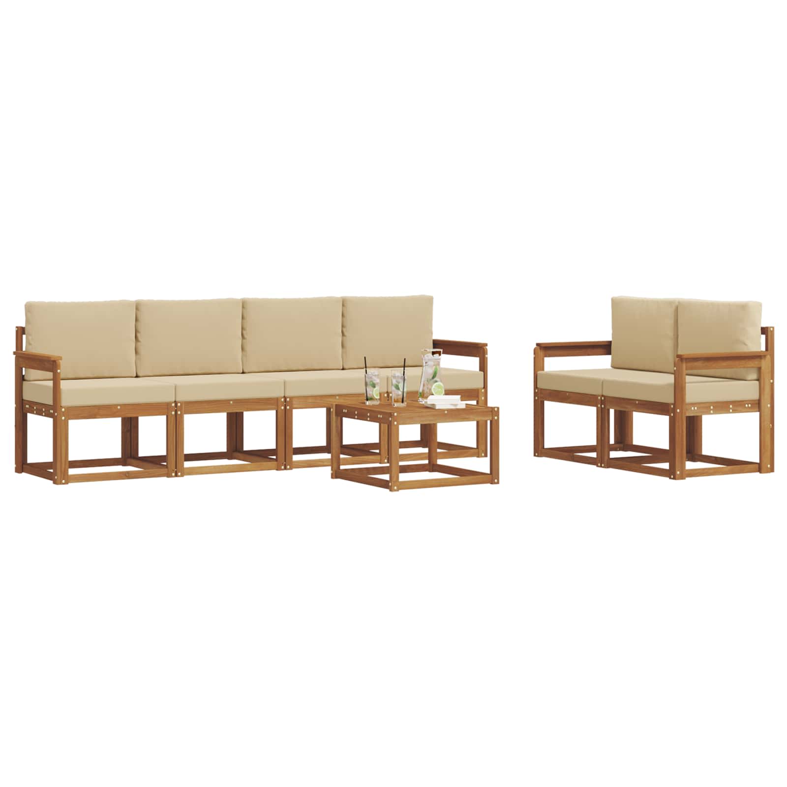 Set di divani da esterno con cuscino 7 pcs Naturale e Beige | homemem39