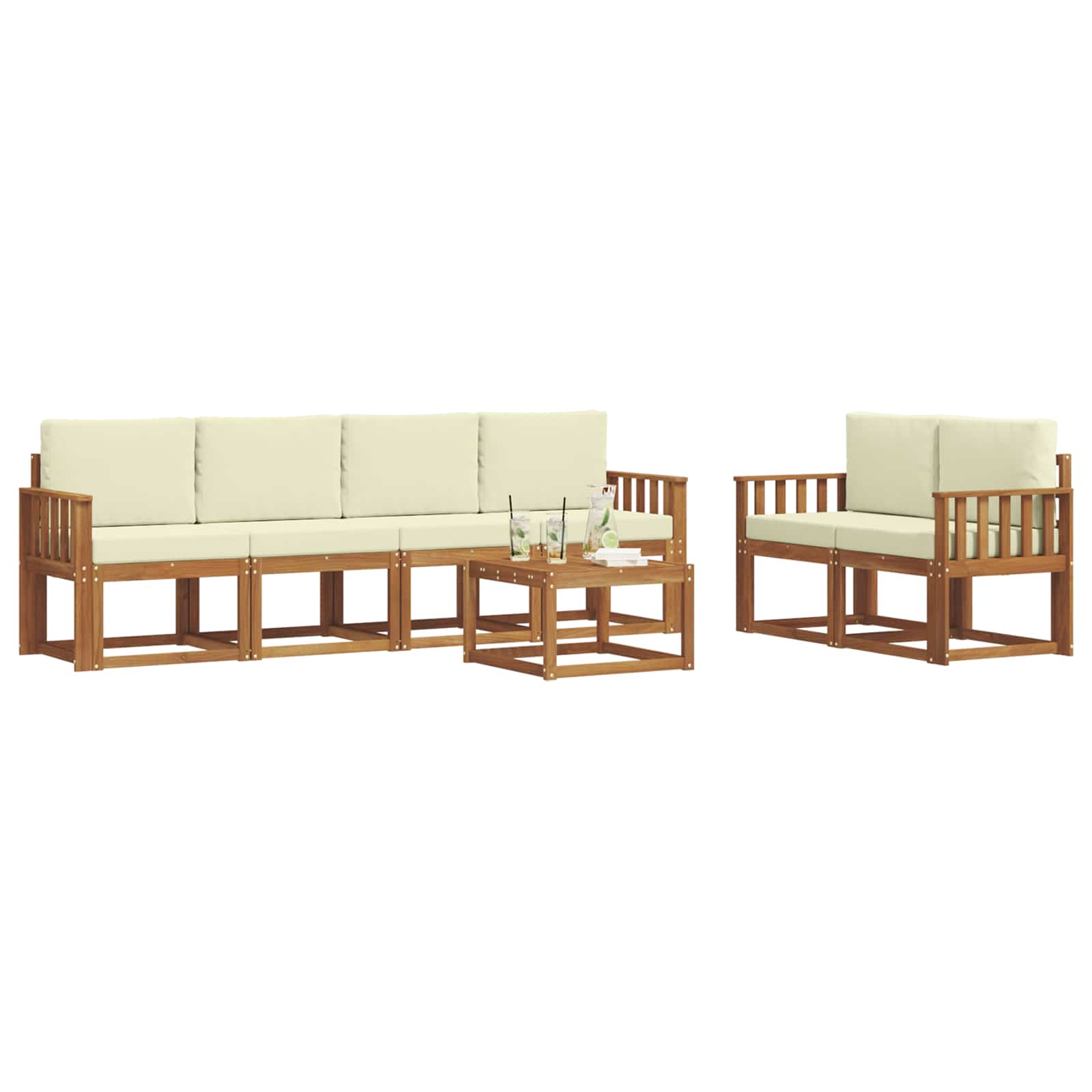 Set di divani da esterno con cuscino 7 pcs Naturale e Crema | homemem39
