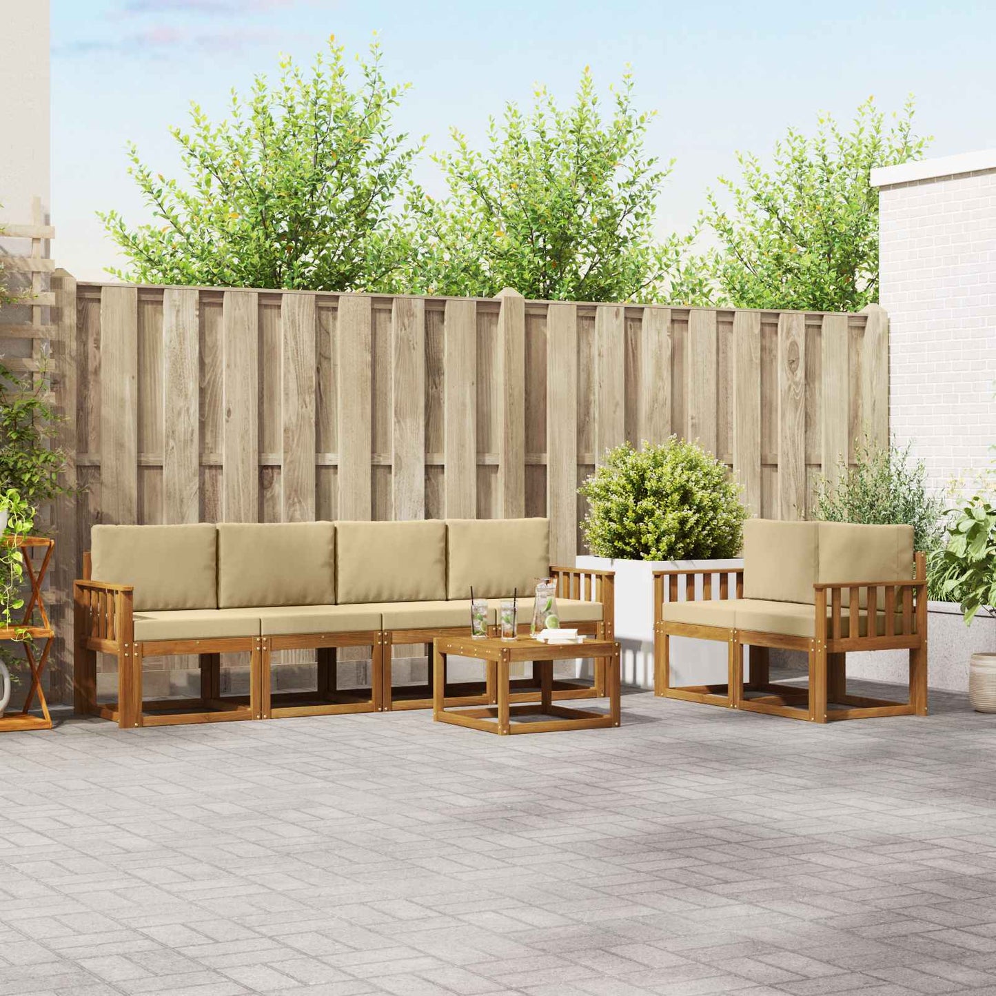 Set di divani da esterno con cuscino 7 pcs Naturale e Beige