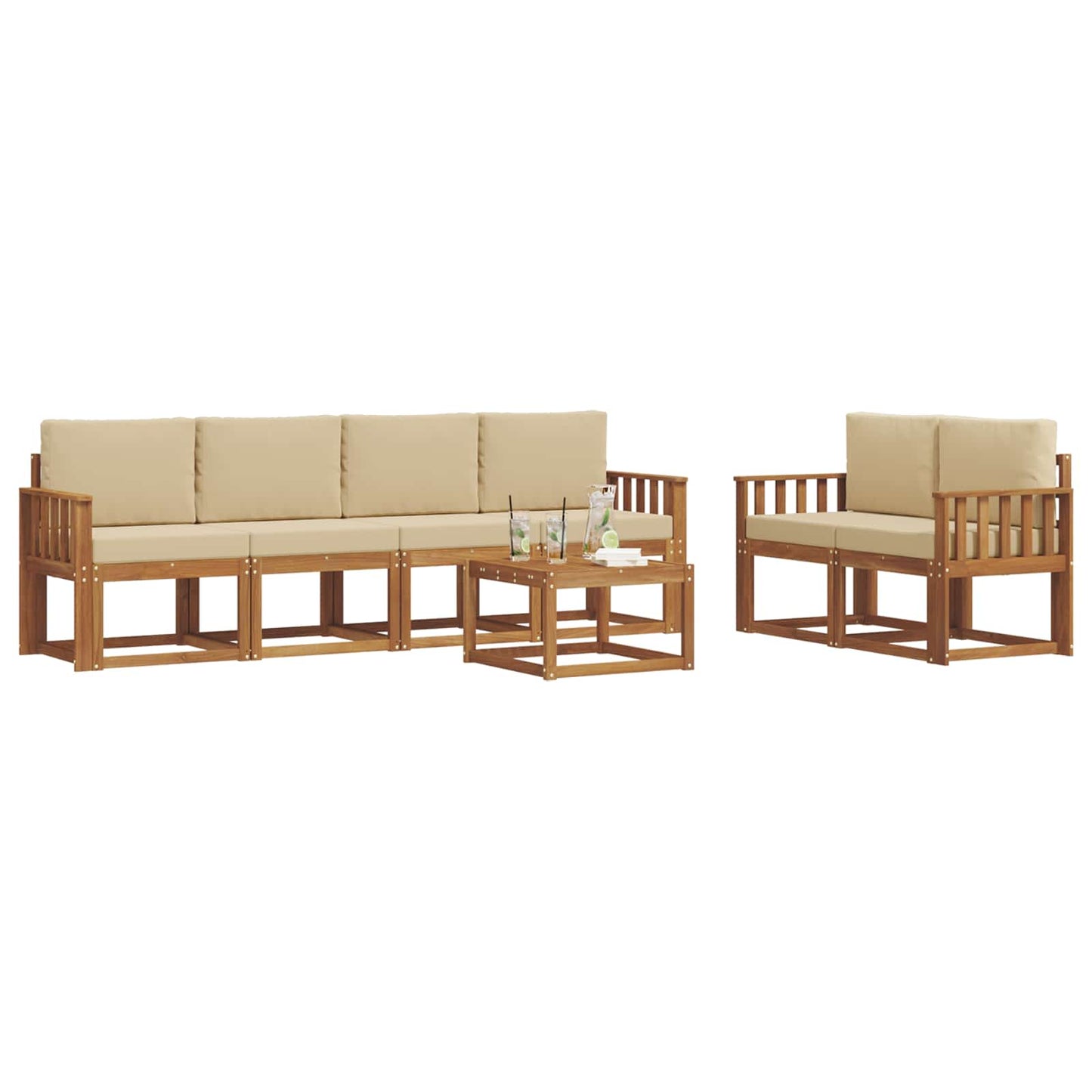 Set di divani da esterno con cuscino 7 pcs Naturale e Beige