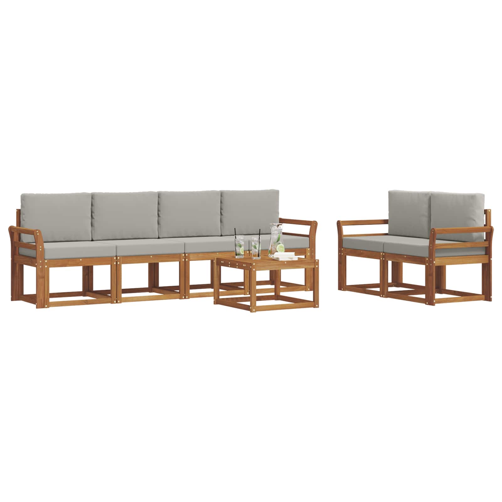 Set di divani da esterno 7 pcs Grigio Naturale e Chiaro | homemem39