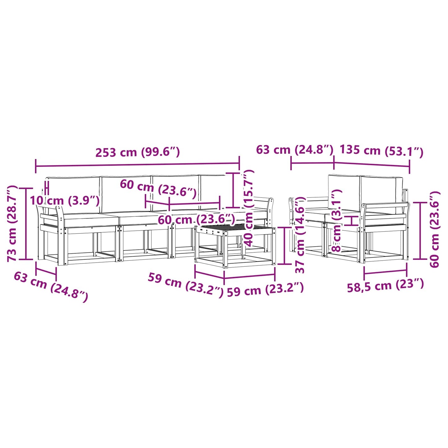 Set di divani da esterno 7 pcs Grigio Naturale e Chiaro | homemem39