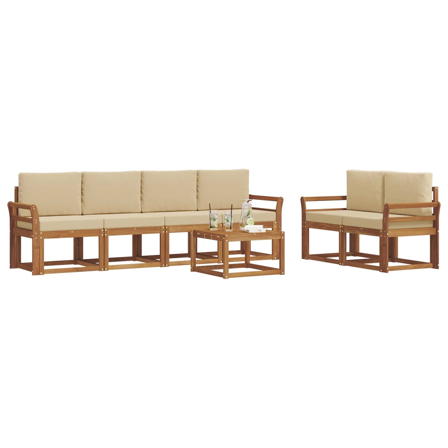Set di divani da esterno con cuscino 7 pcs Naturale e Beige