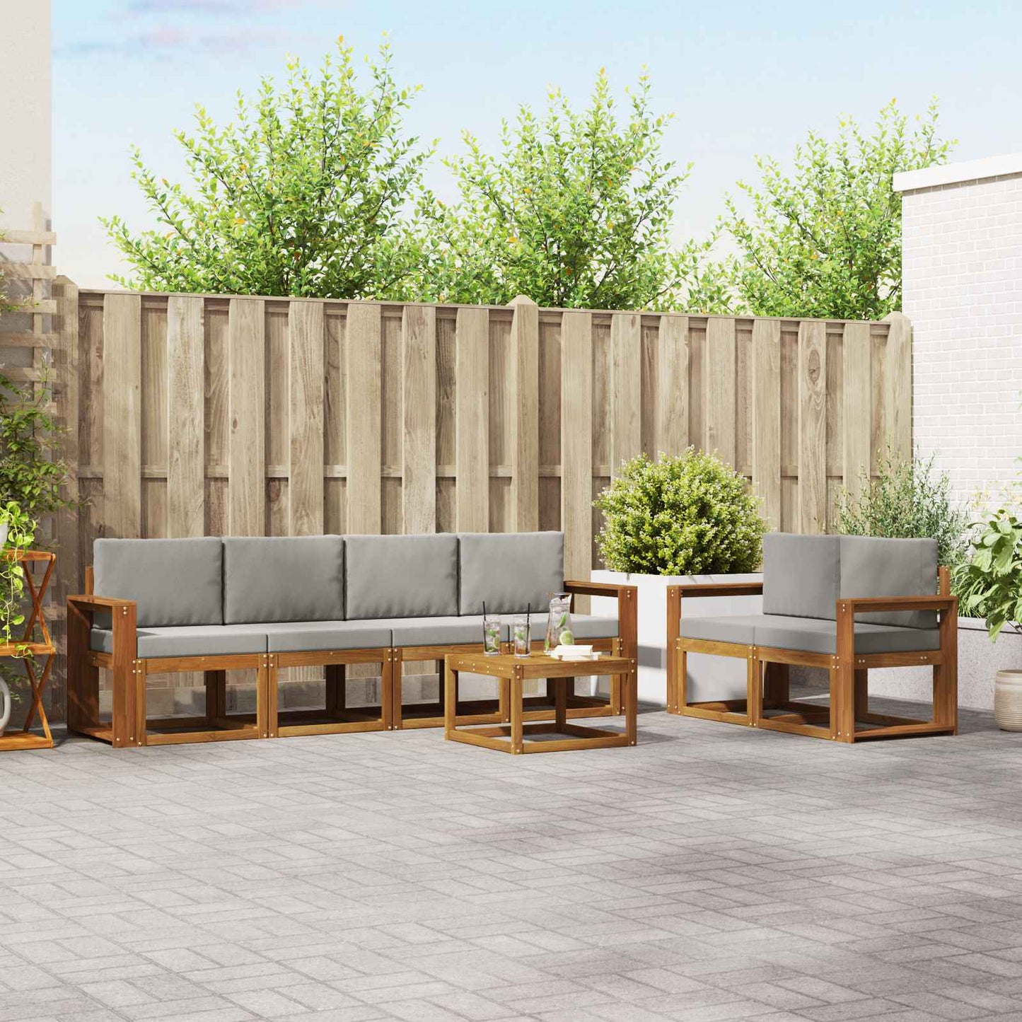 Set di divani da esterno 7 pcs Grigio Naturale e Chiaro | homemem39
