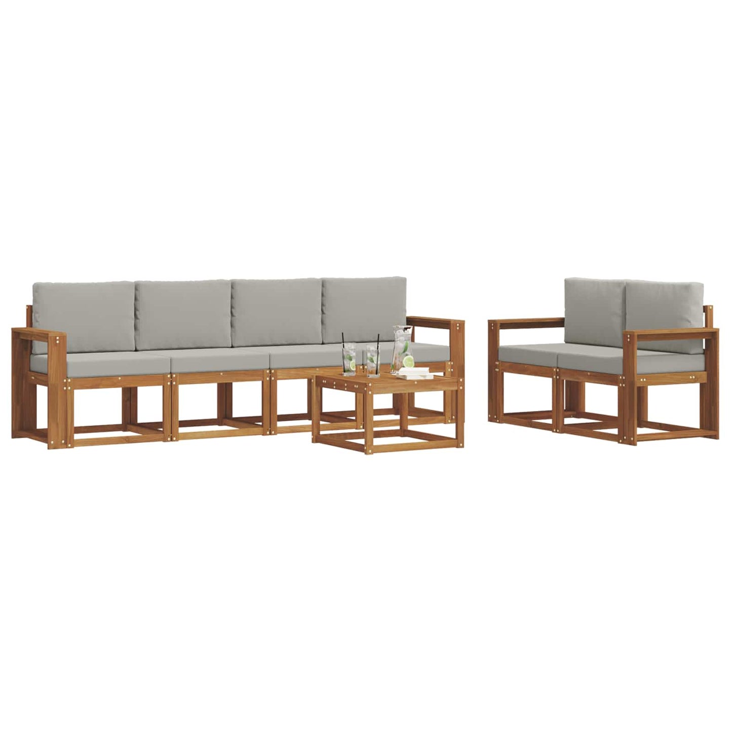 Set di divani da esterno 7 pcs Grigio Naturale e Chiaro