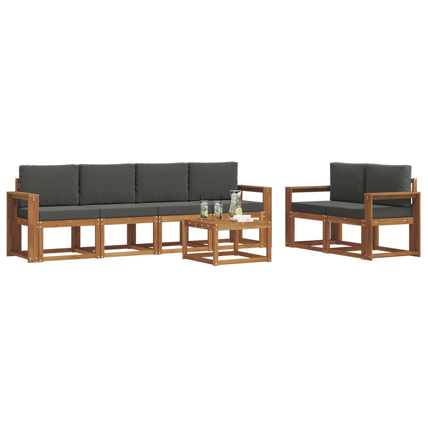 Set di divani da esterno con cuscino 7 pcs Naturale e Antracite | homemem39
