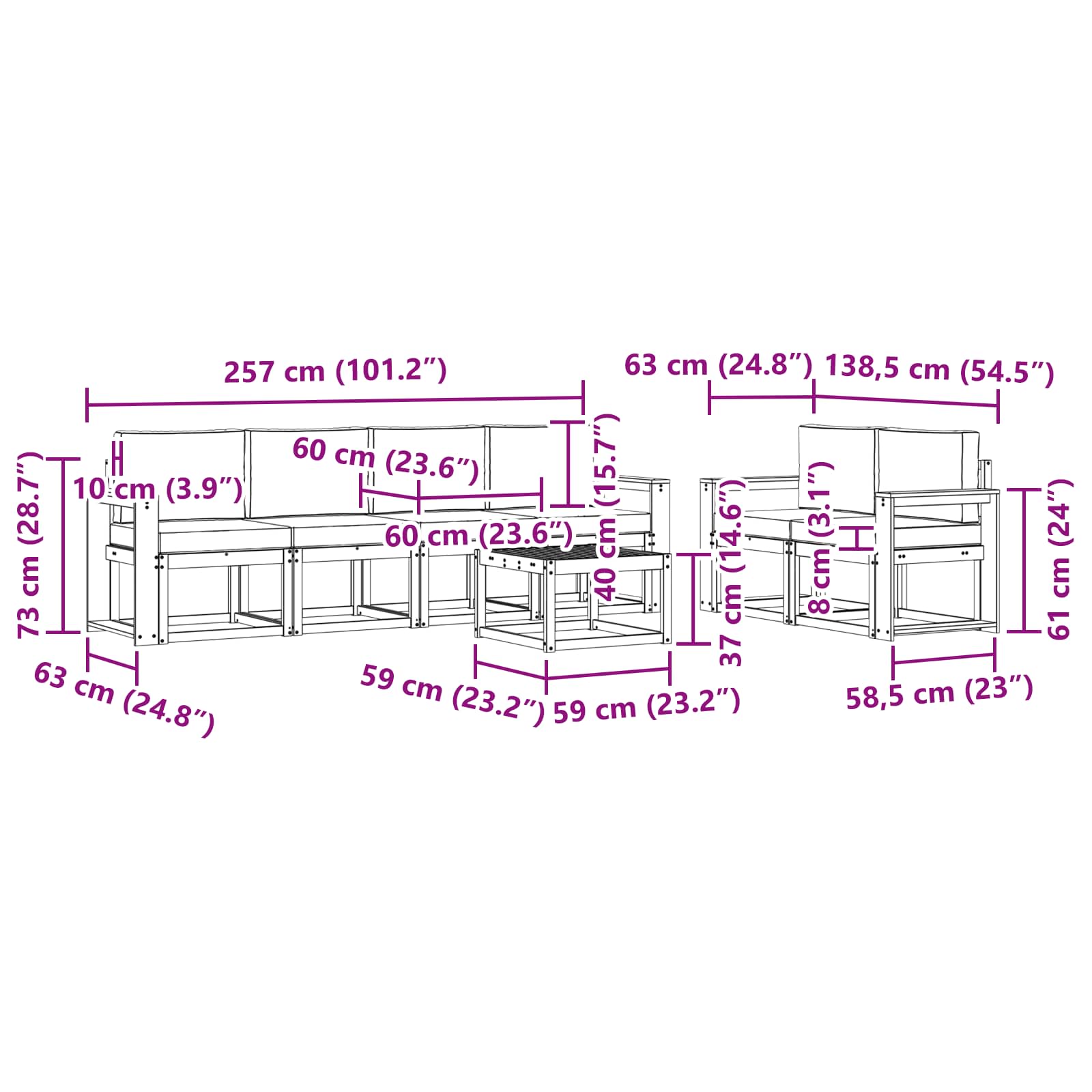 Set di divani da esterno con cuscino 7 pcs Naturale e Antracite | homemem39