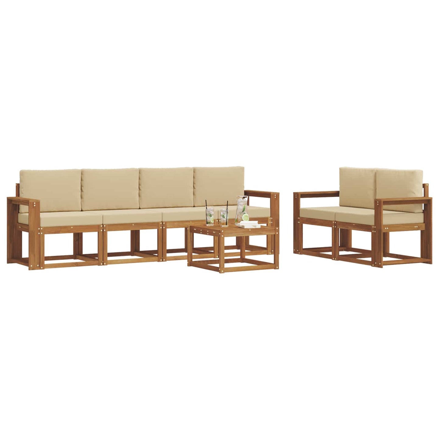 Set di divani da esterno con cuscino 7 pcs Naturale e Beige