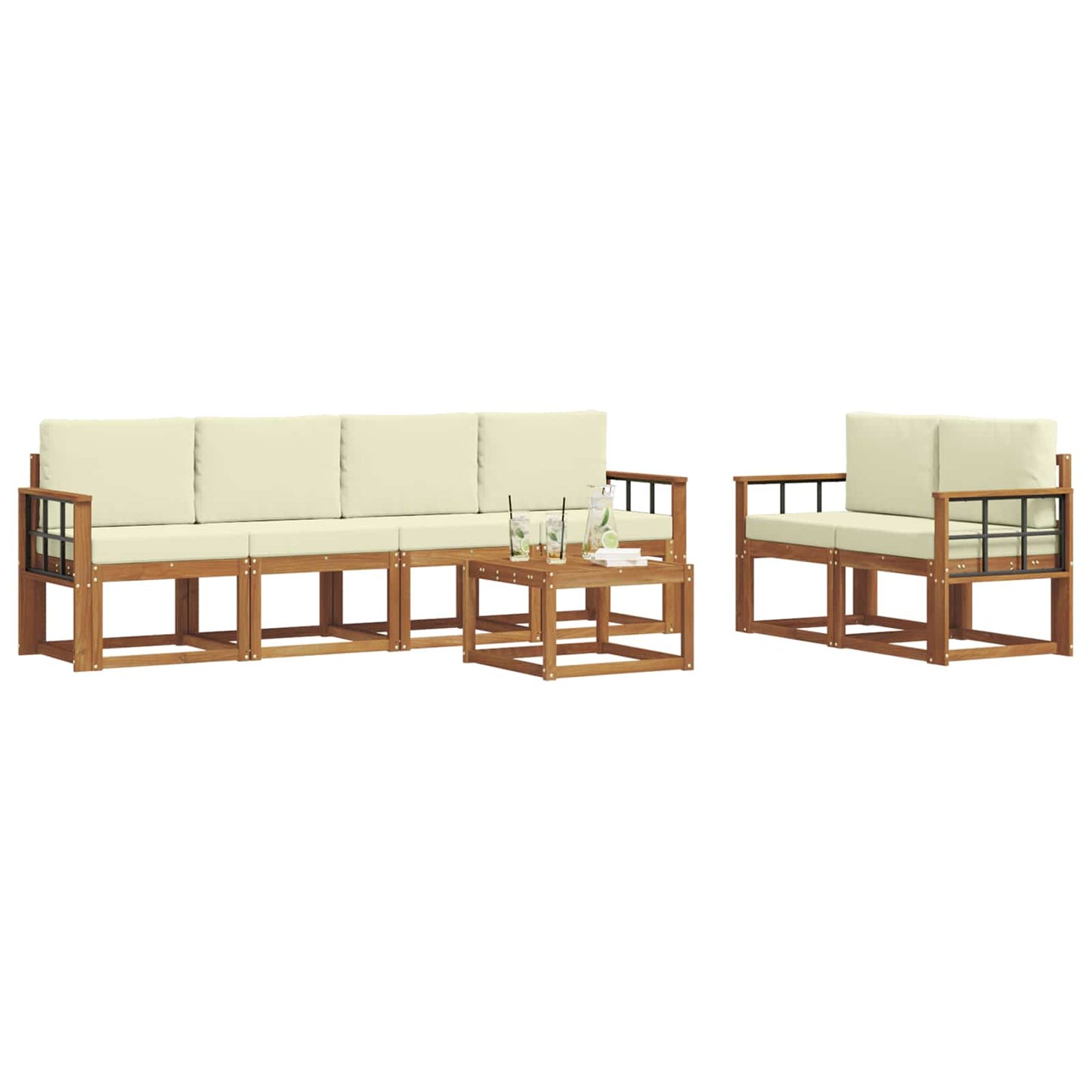 Set di divani da esterno con cuscino 7 pcs Naturale e Crema | homemem39