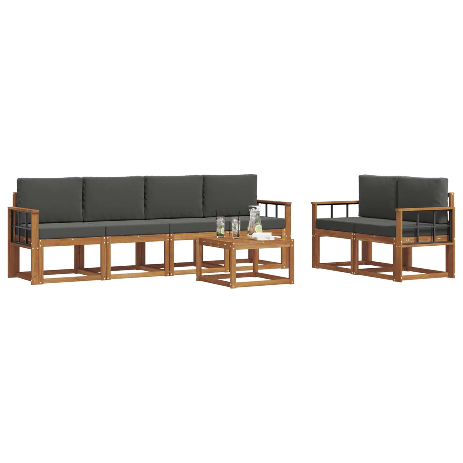 Set di divani da esterno con cuscino 7 pcs Naturale e Antracite | homemem39